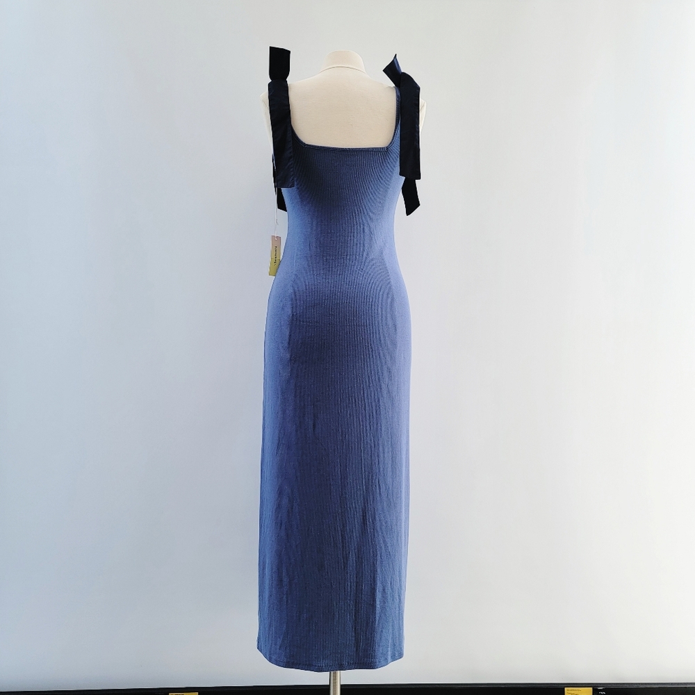 Summersalt Poplin Ribbed Tie Shoulder Blue Maxi Dress Size Large Minimalist - Picture 11 of 13